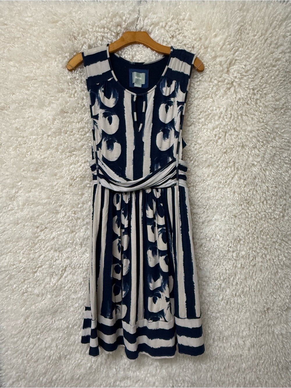 Maeve Navy and White Patterned Sleeveless Dress